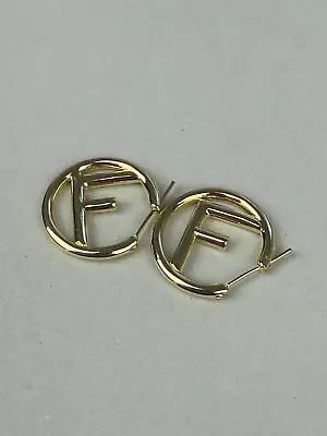 Vintage Fendi Gold Tone Logo Stud Earrings - Authentic Designer Jewelry • $145
