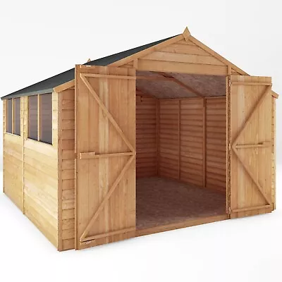 10x10 WOODEN GARDEN SHED DOUBLE DOORS APEX ROOF WINDOWS WORKSHOP BUILDING 10ft • £879.94