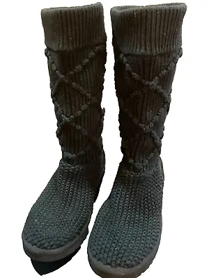 UGG Austrailia S/n 5879 Cardy Argyle Midcalf Black Knit Boot Sz 7 • $49.99