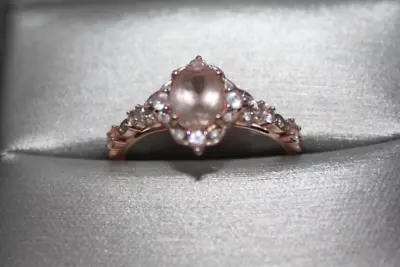 $299.99 • Buy Oval Morganite, White Sapphire, 1/20 CTTW Diamond Frame Ring 10K Rose Gold Zales