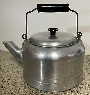 Vintage 1950s Comet Aluminum Tea Cowboy Coffee Pot Kettle Wood Handle Camp Prep • $50