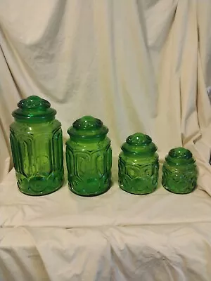 Green L.E.Smith Moon And Stars Four Piece Canister Set Very Nice Vintage Nice • $119.99