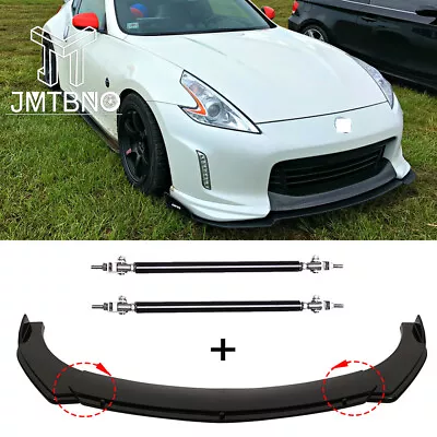 Glossy Black Front Bumper Lip Splitters + Strut Rods For Nissan 370Z 2009-2020 • $94.67