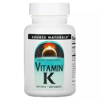 Source Naturals Vitamin K 500 Mcg 200 Tablets Dairy-Free Egg-Free No • $13.43