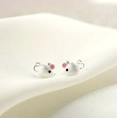 Super Fashion Tiny Mouse Pink Ears Silver SP Stud Earrings • $8.99