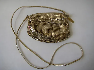 Vtg Whiting & Davis GOLD MESH PURSE Evening Bag Flapper Retro Metal Hand Clutch • $43.99