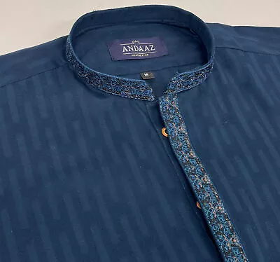 Men's Navy 3 Kurta With Placket Embroidery • £25