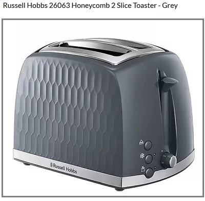 £22.99 • Buy Russell Hobbs Honeycomb 2 Slice Toaster Extra Wide Slots High Lift Grey - 26063