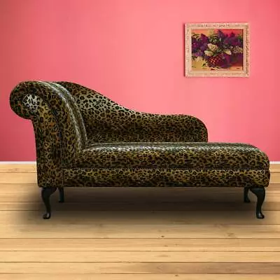 Leopard Print Faux Fur Chaise Longue Large Sofa Lounge Chair British Handmade UK • £614