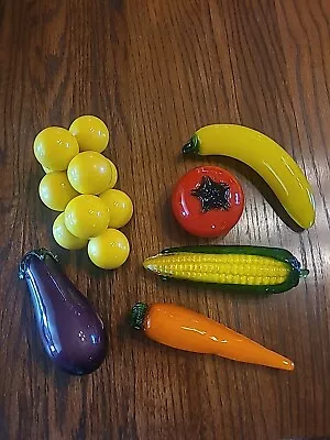 Vtg Hand Blown Glass Fruits & Vegetables Murano Style Art Deco MCM Lot Of 6 LOT2 • $25