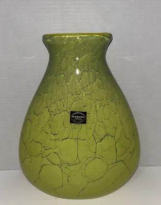 Makora Krosno Hand Made Cased Dragon Crackle Glass Vase Poland Yellow Green Lime • $85