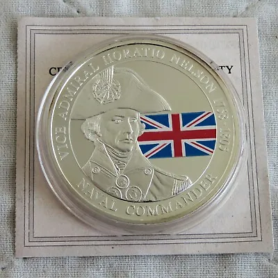 HORATIO NELSON 2009 SILVER PLATED 40mm PROOF MEDAL WITH COLOUR - Coa • £16.95