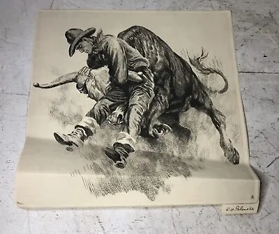 Vintage RH Palenske Etching Print Cowboy Rodeo Steer Wrestling • $22.45