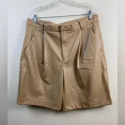 $29 • Buy Zara Faux Leather Beige Tan High Rise Casual Midi Shorts Women’s Plus XXL