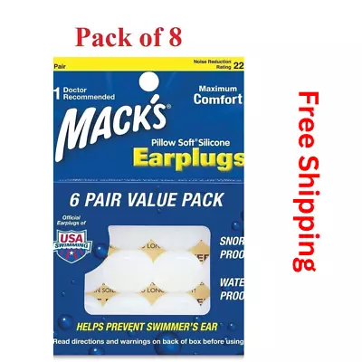 (8 Pack)-Mack's Earplugs Pillow Soft 6 Pair For Sleeping Snoring Swimming Water • $40.78