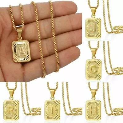 Fashion A-Z Initial Letter Rectangle Pendant Necklace Chain Unisex Jewellery  • $3.47