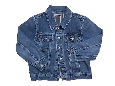 Hanna Andersson Denim Jacket Snap Up Size 130 8 Years Unisex Jean Cotton • $14.99