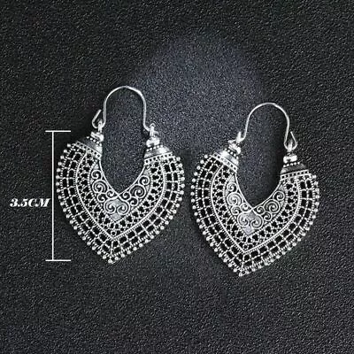 £4.95 • Buy Heart Earrings Ethnic Tribal Aztec Hippy Boho Dangle Statement Tibetan Silver