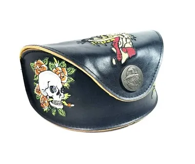 Ed Hardy Leather Glasses / Sunglasses Case With 3 Patches & Embroidered Back • $9.99