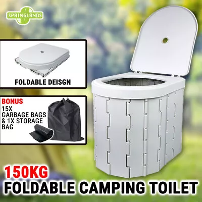 Foldable Camping Toilet W/ Lid Portable Commode Potty Bucket Seat Caravan Travel • $40.80