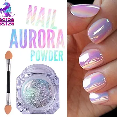 AURORA NAIL POWDER Mirror Effect CHROME Nail Art Mermaid Rainbow AB  (Opal6) Uk • £4.29