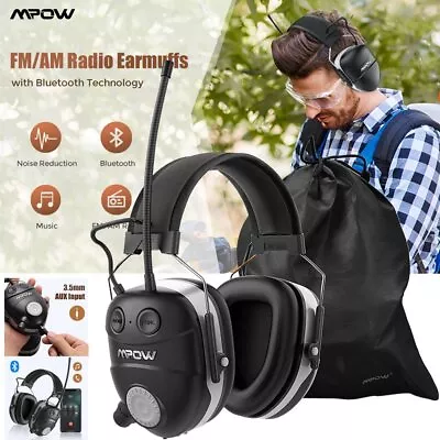Portable Bluetooth Ear Muffs AM/FM Radio Ear Defender Ear Protection Music Bag • £42.99