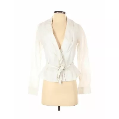 New Etcetera White Cotton Shirt Jacket Womens 0 Shawl Collar Snap Pockets Belted • $77.02