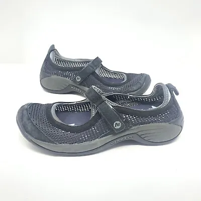 Merrell Womens Encore Strap Mary Janes Shoes Black Suede Gray Mesh Size 7 • $19.97