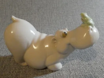 £35 • Buy Nao / Lladro Hippo With Frog On Nose Figurines Handmade Porcelain Valencia Spain