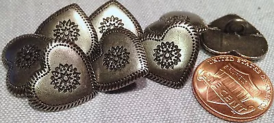 8 Dark Silver Tone Slightly Domed Metal Heart Shank Buttons 11/16  17mm # 7450 • $5.99