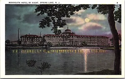 Postcard NJ View Monmouth Hotel By Night Spring Lake Water Reflection Vintage B3 • $11.47