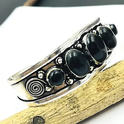 925 Sterling Silver Oval Black Onyx Gemstone Handmade Jewelry Cuff Bracelet • $17.59