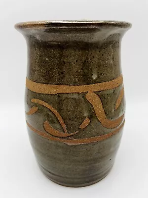 SIGNED HACKBARTH Studio Art Pottery 8 Inch  Stoneware Vase Abstract Design • $18