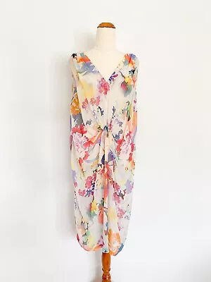 MEGAN PARK Pastel Sheer Crepe Silk Ruched Drape Sheath Dress / Sz 2 / 10 12 14 • $31.54