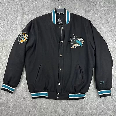 San Jose Sharks Jacket Mens Large Black Wool Patches G111 Letterman Hockey • $88.95