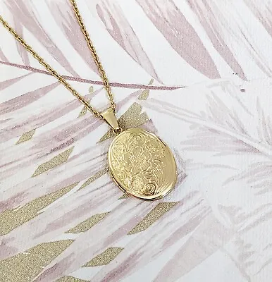 Gold Plated Stainless Steel Oval Locket Necklace Photo Keepsake Mothers Day • £9.99