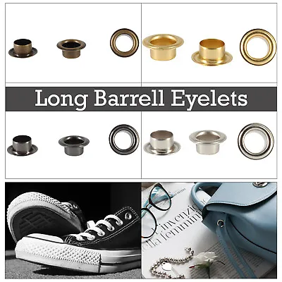 100 Long Barrel Eyelet With Washer Leather Craft Repair Brass Grommet 4mm-14mm • £6.69