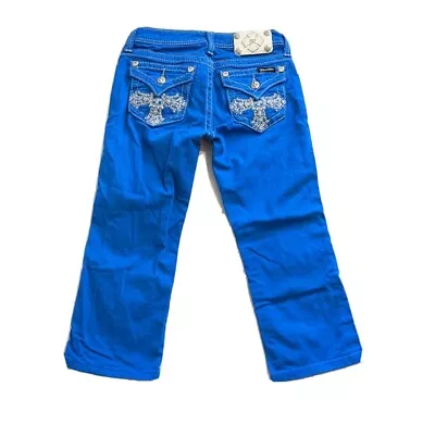 Miss Me Girls Royal Blue Capri Cropped Stretch Denim Jeans Size 14 JK5046P14 • $13.28