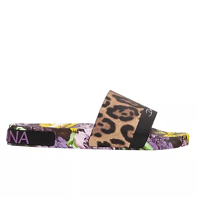 DOLCE & GABBANA X DJ KHALED Women Slides Sandals Leopard Black Purple 11506 • $255.20