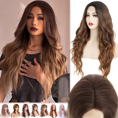 Real Natural Lady Long Hair Full Wigs Curly Wavy Layer Lace Wig Cosplay Popular • £19.50