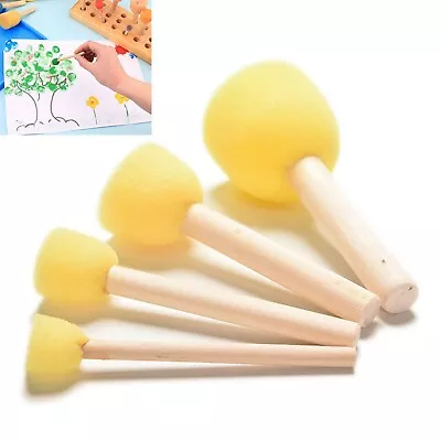 Set Of 4 Sponges Craft Decoupage Painting Tool Wooden Handle Sponge Art Supplies • £4.20