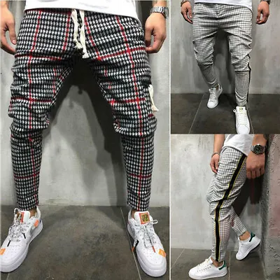 Men Casual Trousers Jogger Fashion Stripe Plaid Pattern Pants Sweatpant Slim Fit • $24.99