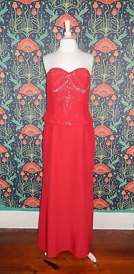 Vintage 90's Y2K Red Beaded Sequin Bodice Strapless Goth Grunge Prom Dress • $59.99