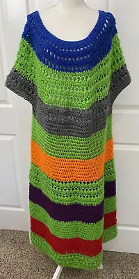 Vintage 1970's Handmade Crocheted Midi Dress Bright Size M L XL 2XL Hippy Boho • $31.49