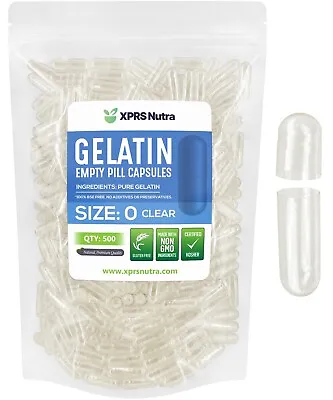 Size 0 Clear Empty Gelatin Gelcaps Pill Capsules Kosher Gluten-Free Made In USA • $6.99