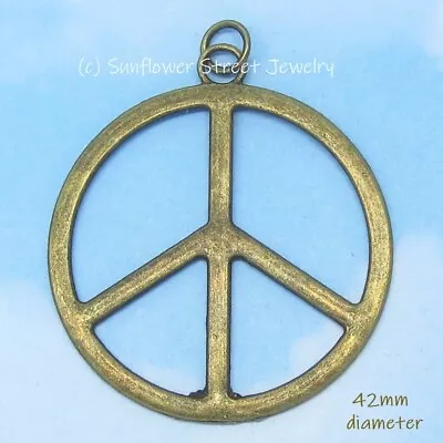 Bronze Peace Sign Charm Pendant 04096-P Boho Chic Hippie Retro Emo • $11.99