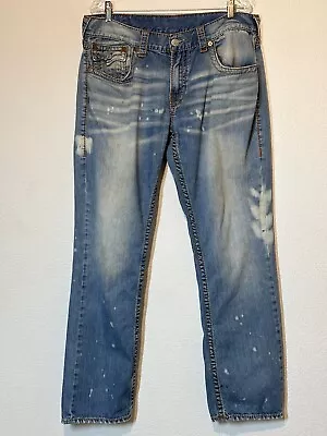 True Religion Mens 38  39x32 Thick Stitch Straight Leg Jeans Distressed Bleach • $35