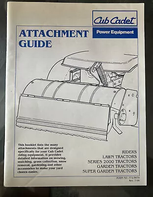 Cub Cadet Attachment Guide Lawn Garden Tractors Operator's Manual Series 2000 ✅ • £10.43