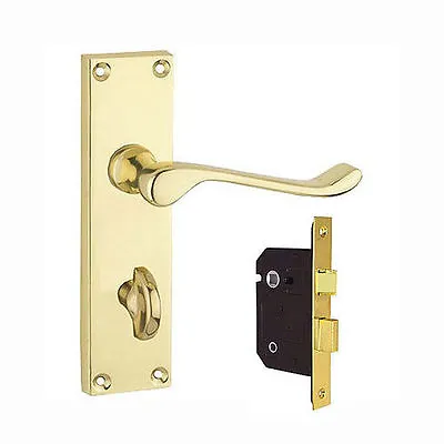 £14.99 • Buy Victorian Scroll Bathroom Door Handle Polished Brass Lock Included 63mm Or 76mm