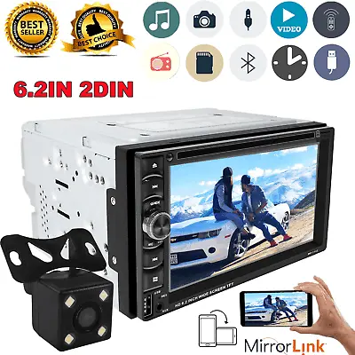 2 DIN Car Stereo Radio DVD CD MP4 Player 6.2  Touch Screen BT W/ Rearview Camera • $100.68